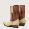 Stivali da donna Wish Star in pelle beige e marrone con ricami