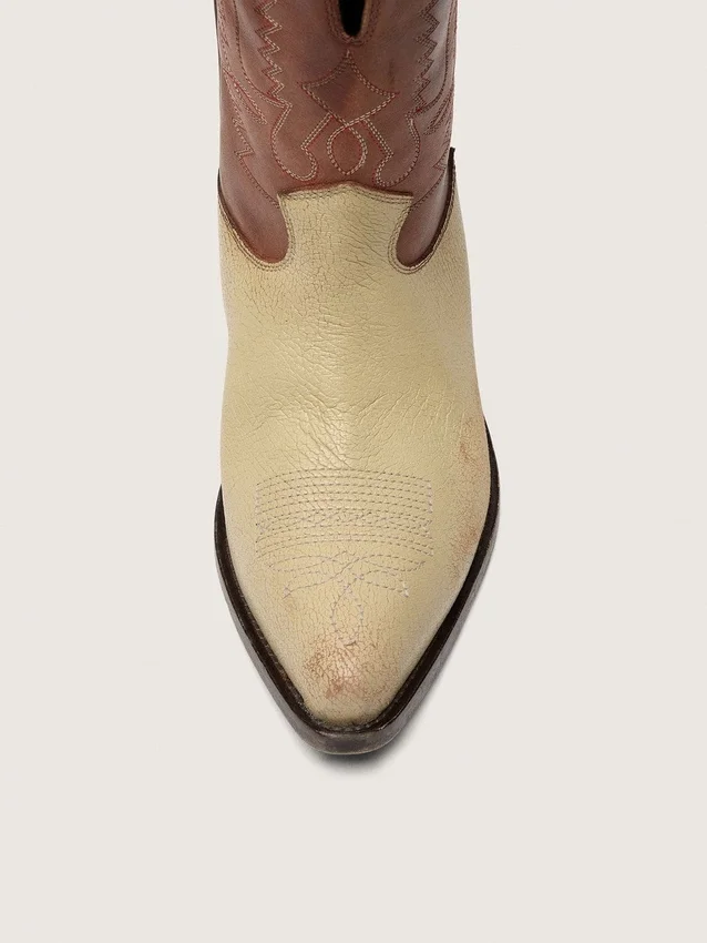 Stivali da donna Wish Star in pelle beige e marrone con ricami