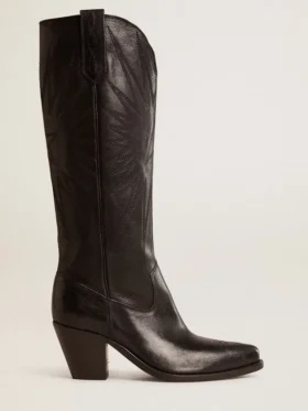 Stivali da donna Wish Star in pelle nera con ricamo a forma di stella