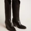Stivali da donna Wish Star in pelle nera con ricamo a forma di stella