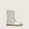 Stivali Junior Wish in pelle metallizzata argento con ricamo a forma di stella