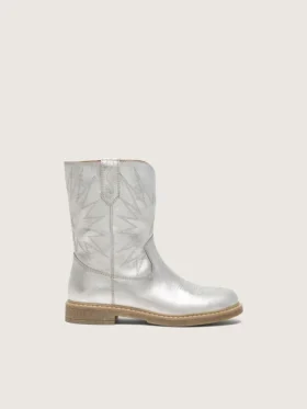 Stivali Junior Wish in pelle metallizzata argento con ricamo a forma di stella