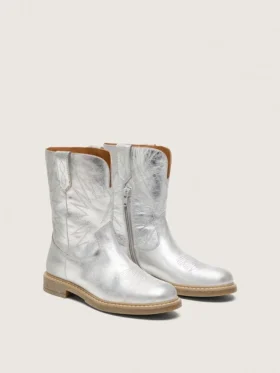 Stivali Junior Wish in pelle metallizzata argento con ricamo a forma di stella