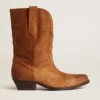 Stivali Wish Star a gambale basso in pelle scamosciata color cognac con stella intarsiata