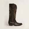 Stivali Wish Star in pelle nera con stella intarsiata in pelle laminata platino