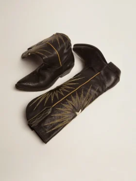 Stivali Wish Star in pelle nera con stella intarsiata in pelle laminata platino