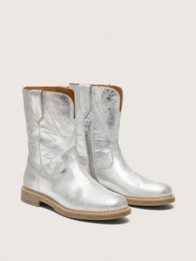 Stivali Young Wish in pelle metallizzata argento con ricamo a forma di stella