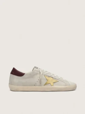 Super-Star CNY da uomo in pelle scamosciata avorio con stella in pelle metallizzata e linguetta sul tallone in pelle