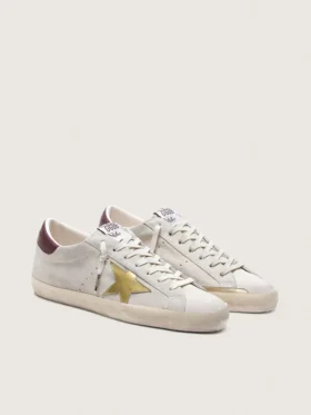 Super-Star CNY da uomo in pelle scamosciata avorio con stella in pelle metallizzata e linguetta sul tallone in pelle