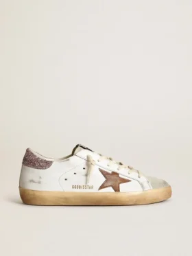Super-Star con stella color cuoio e linguetta sul tallone con glitter rosa