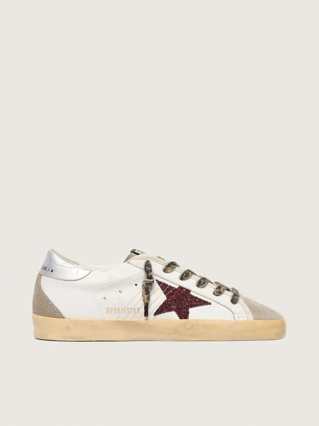 Super-Star con stella glitterata bordeaux e linguetta sul tallone argentata