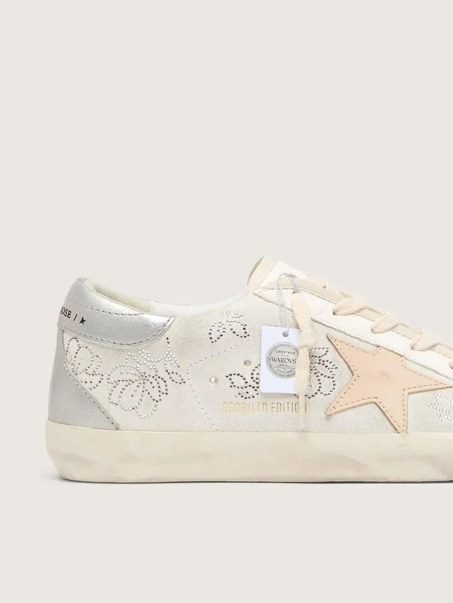 Super-Star da donna con cristalli Swarovski e stella in pelle grigio fumo