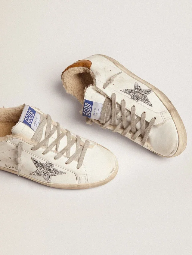 Super-Star da donna con fodera in shearling e stella glitterata argento