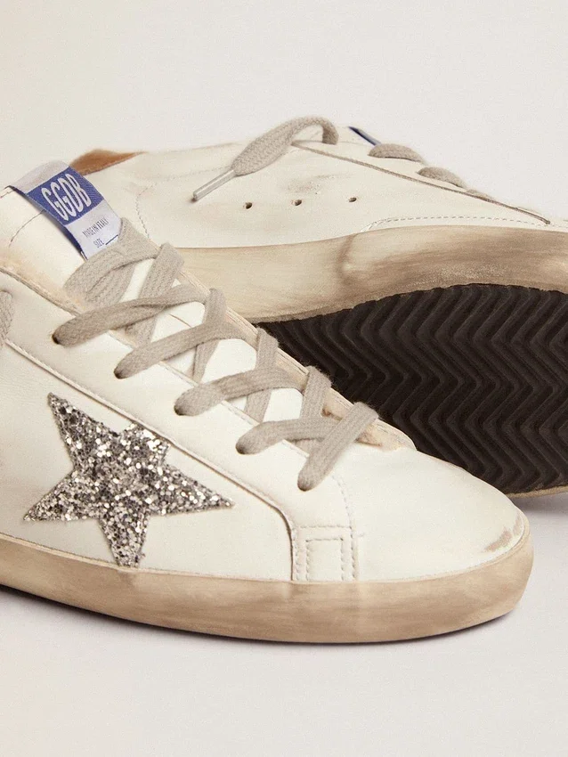 Super-Star da donna con fodera in shearling e stella glitterata argento