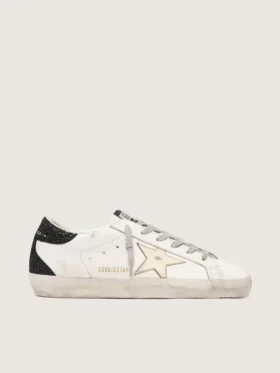 Super-Star da donna con stella dorata e linguetta sul tallone con glitter neri