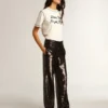 Super-Star da donna con stella glitterata argento e linguetta sul tallone glitterata marrone