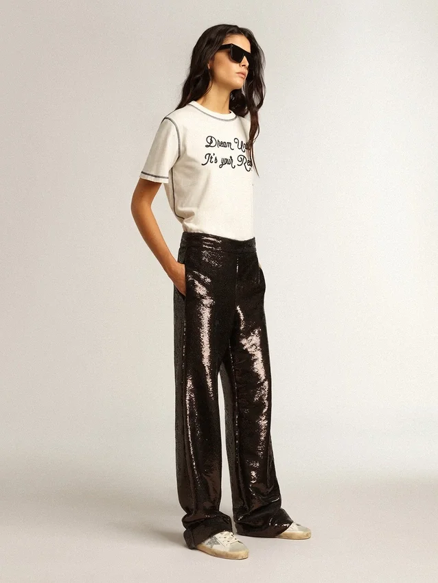 Super-Star da donna con stella glitterata argento e linguetta sul tallone glitterata marrone