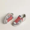 Super-Star da donna con stella glitterata argento e linguetta sul tallone in pelle scamosciata lilla