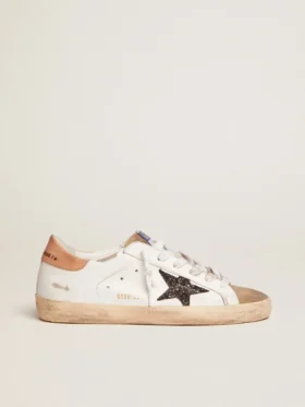 Super-Star da donna con stella glitterata nera e linguetta sul tacco rosa