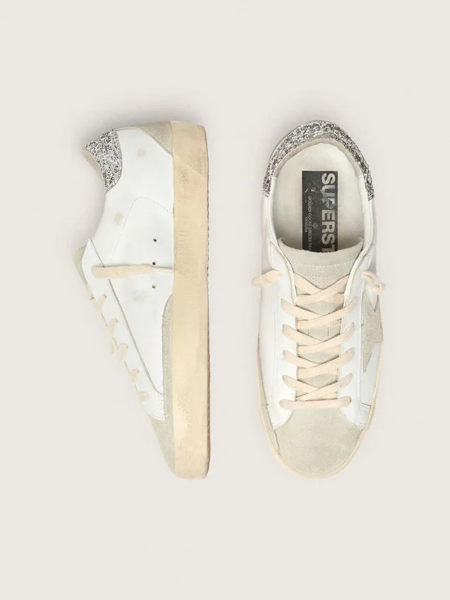 Super-Star da donna con stella grigia e linguetta sul tallone con glitter argento