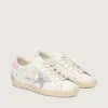 Super-Star da donna con stella in pelle argentata e linguetta sul tallone rosa
