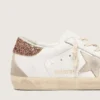 Super-Star da donna con stella in pelle scamosciata e linguetta sul tallone con glitter rosa pesca