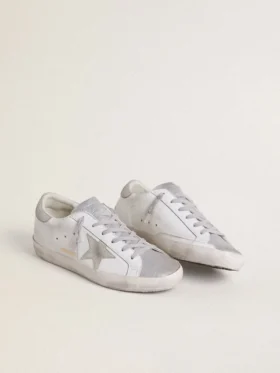 Super-Star da donna con stella in pelle scamosciata grigia e inserti glitterati argentati