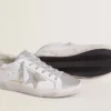 Super-Star da donna con stella in pelle scamosciata grigia e inserti glitterati argentati