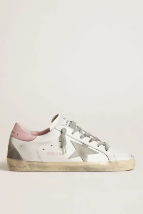 Super-Star da donna con stella in pelle scamosciata grigia e linguetta sul tallone in pelle rosa