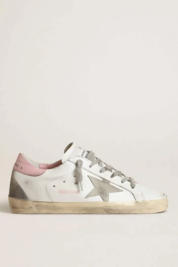 Super-Star da donna con stella in pelle scamosciata grigia e linguetta sul tallone in pelle rosa