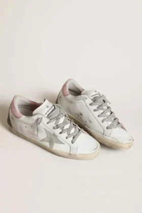 Super-Star da donna con stella in pelle scamosciata grigia e linguetta sul tallone in pelle rosa
