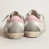 Super-Star da donna con stella in pelle scamosciata grigia e linguetta sul tallone in pelle rosa