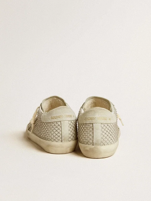 Super-Star da donna con stella in pelle scamosciata grigia e rete con cristalli Swarovski