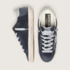 Super-Star da donna in camoscio blu con stella glitterata argento e linguetta in pelle sul tallone