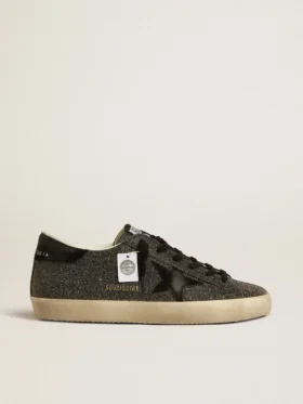 Super-Star da donna in cristalli Swarovski neri con stella in pelle scamosciata nera