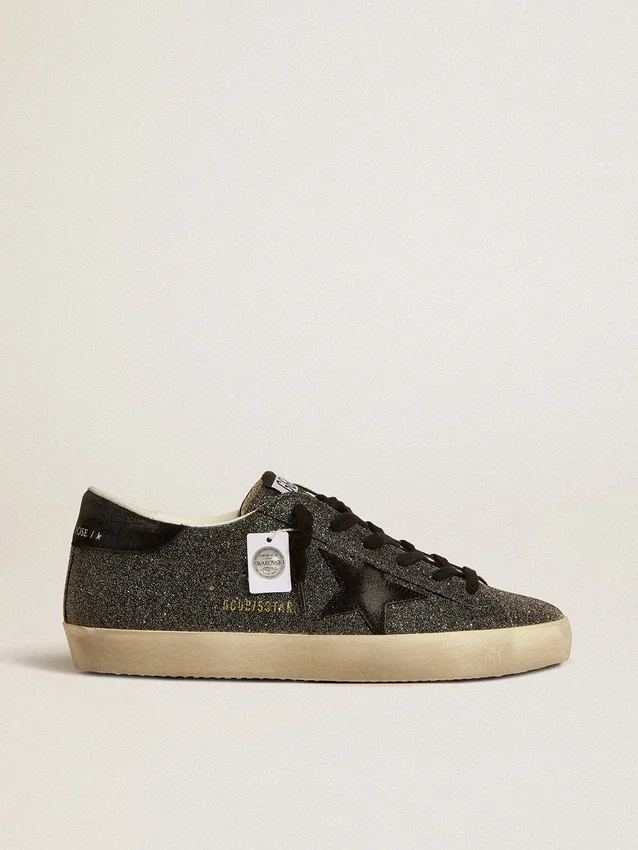 Super-Star da donna in cristalli Swarovski neri con stella in pelle scamosciata nera