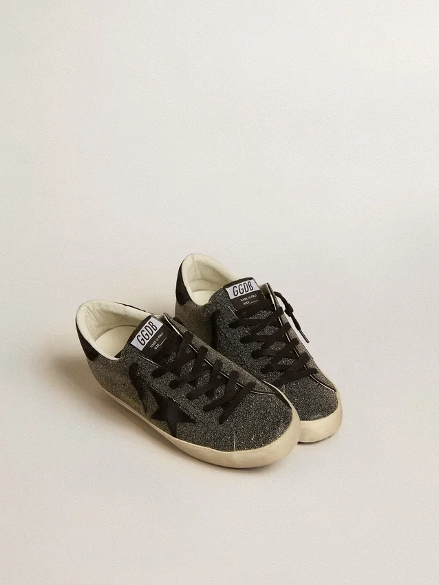 Super-Star da donna in cristalli Swarovski neri con stella in pelle scamosciata nera