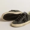 Super-Star da donna in cristalli Swarovski neri con stella in pelle scamosciata nera
