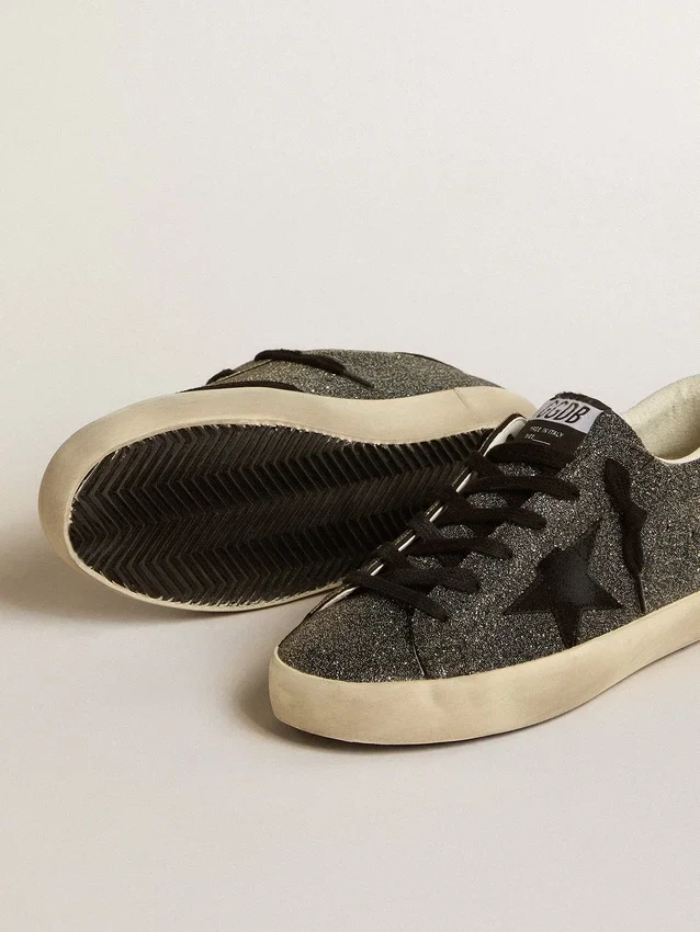 Super-Star da donna in cristalli Swarovski neri con stella in pelle scamosciata nera