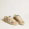 Super-Star da donna in glitter argento con stella in pelle e linguetta sul tallone