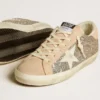 Super-Star da donna in glitter argento con stella in pelle e linguetta sul tallone