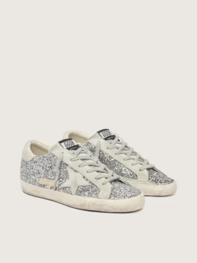 Super-Star da donna in glitter argento con stella in pelle scamosciata grigio ghiaccio