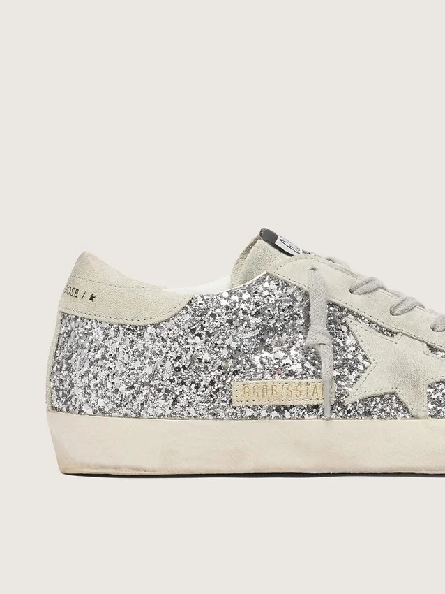 Super-Star da donna in glitter argento con stella in pelle scamosciata grigio ghiaccio