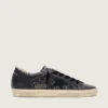 Super-Star da donna in glitter nero con stella in pelle scamosciata nera e inserti in pelle