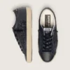 Super-Star da donna in glitter nero con stella in pelle scamosciata nera e inserti in pelle