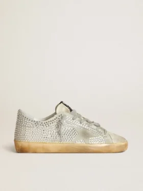 Super-Star da donna in nabuk bianco invecchiato con cristalli Swarovski