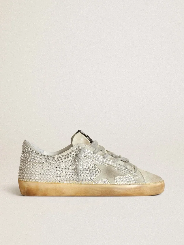 Super-Star da donna in nabuk bianco invecchiato con cristalli Swarovski