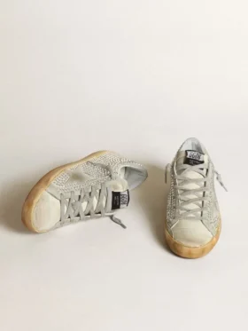 Super-Star da donna in nabuk bianco invecchiato con cristalli Swarovski