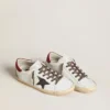 Super-Star da donna in nappa con stella glitterata e linguetta sul tallone in nappa rossa