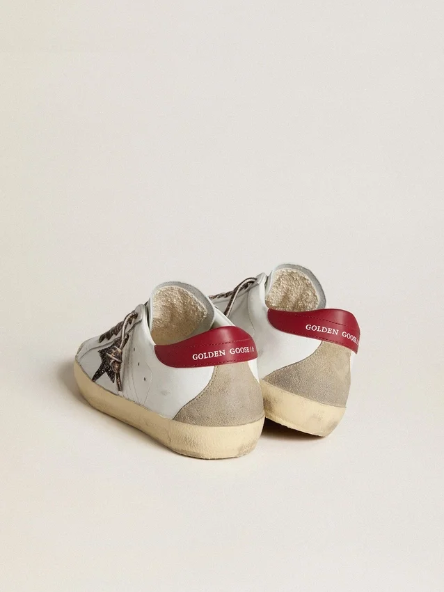 Super-Star da donna in nappa con stella glitterata e linguetta sul tallone in nappa rossa